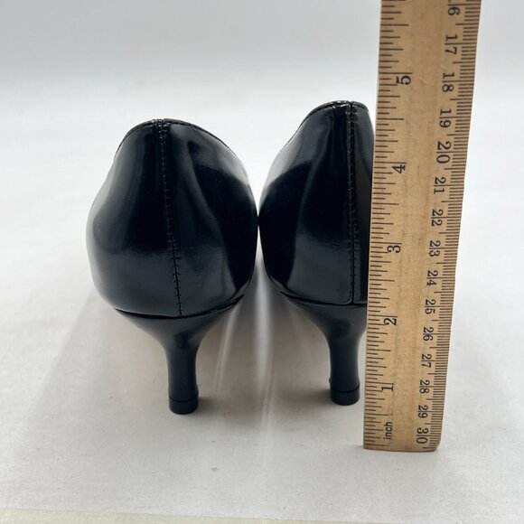 FSJ Black Women Comfy Clear Pointed Toe Pump Kitten Low Heel Slip On Office Shoe - Picture 5 of 8